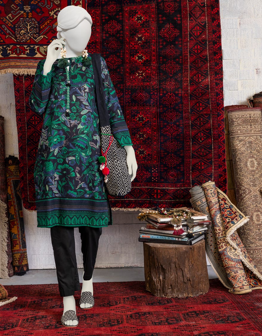 Green Khaddar Women's Kurti | Jjlk-W-Jpwk-23-994