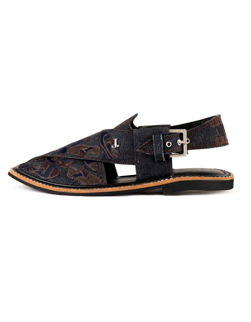 BLACK DENIM PESHAWARI SANDALS