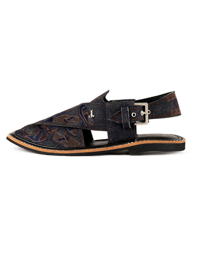 BLACK DENIM PESHAWARI SANDALS