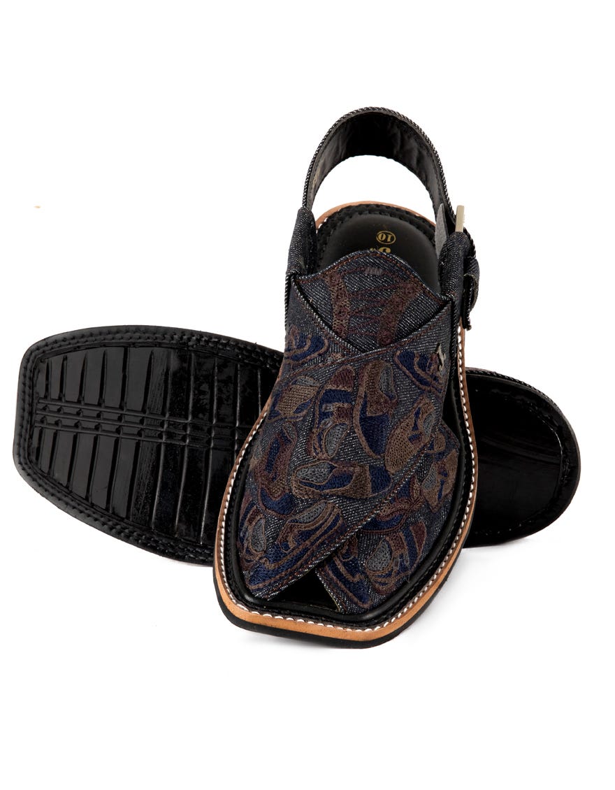 BLACK DENIM PESHAWARI SANDALS