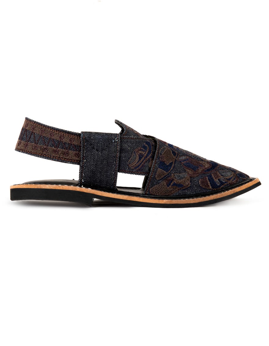 BLACK DENIM PESHAWARI SANDALS