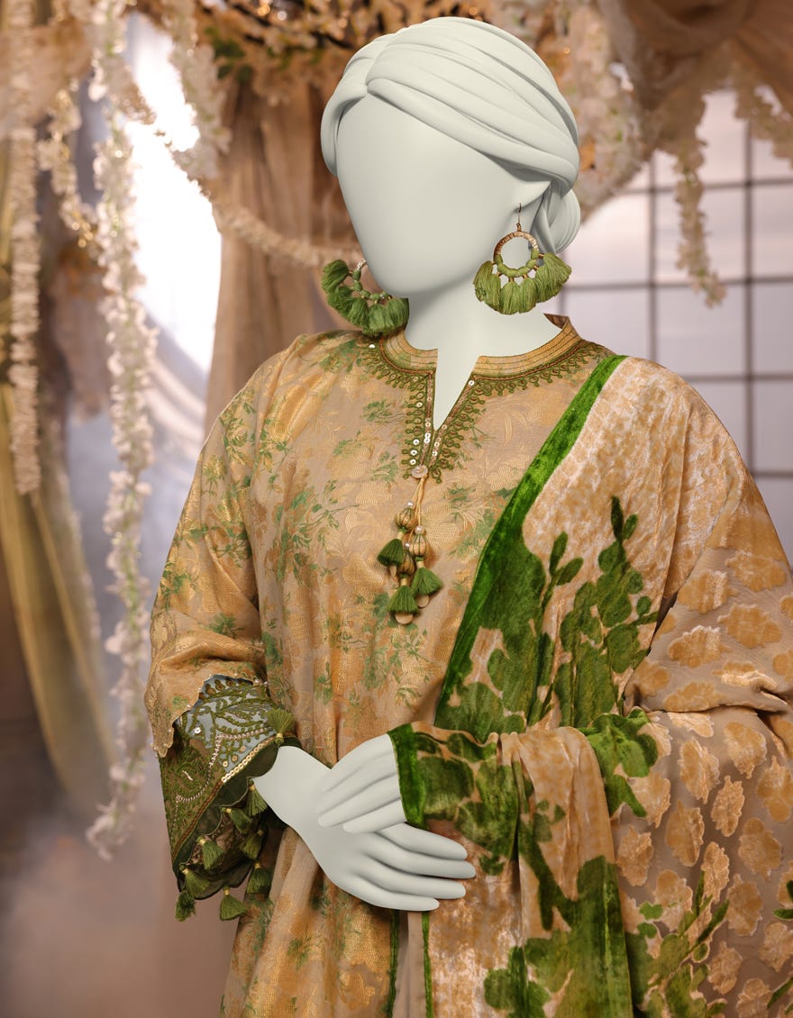 OFF WHITE JACQUARD EMBROIDERED 3PC STITCHED