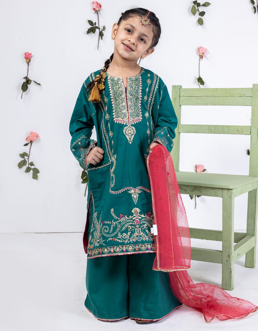 Green Lawn Silk Stitched 3 Piece | Jgk-S-24-1902