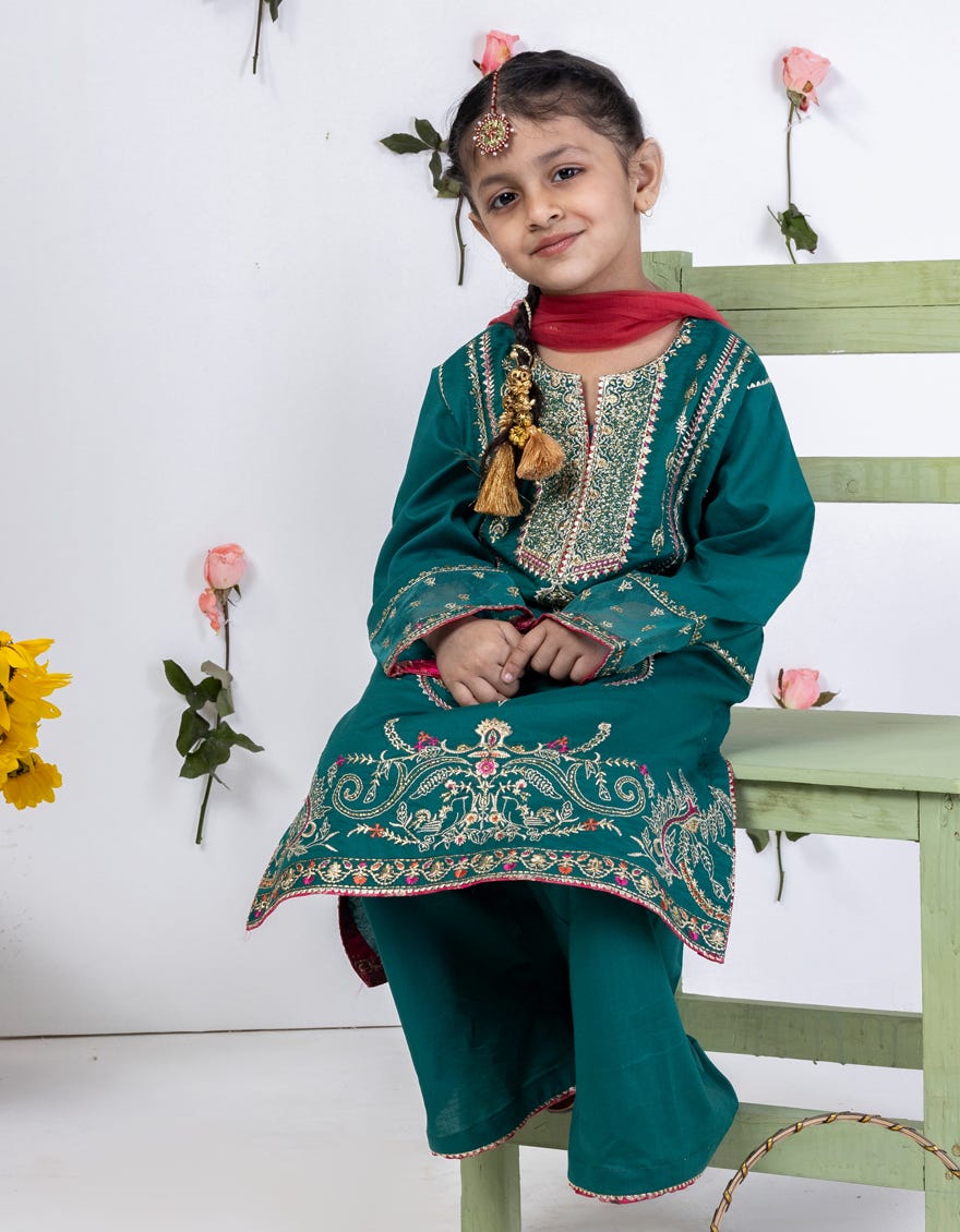 Green Lawn Silk Stitched 3 Piece | Jgk-S-24-1902