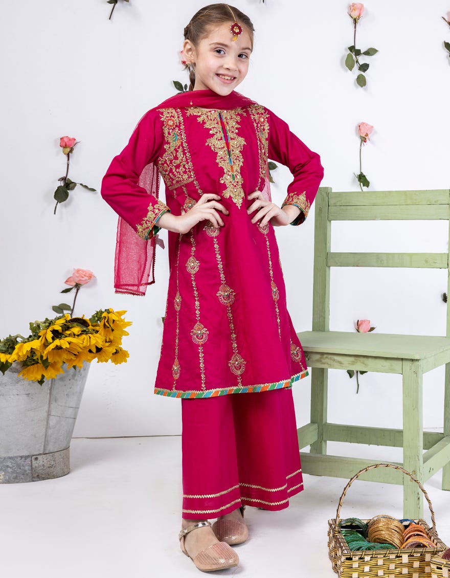 Pink Lawn Silk Stitched 3 Piece | Jgk-S-24-1903