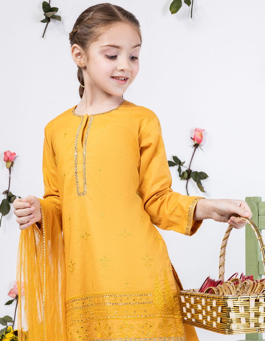Ochre Lawn Stitched 3 Piece | Jgk-S-24-1904