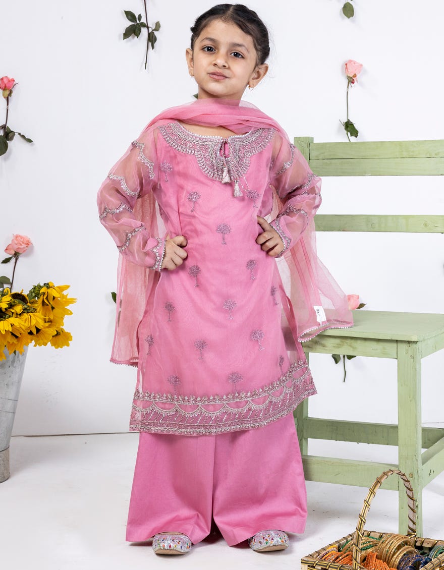 Pink Organza Stitched 3 Piece | Jgk-S-24-1907