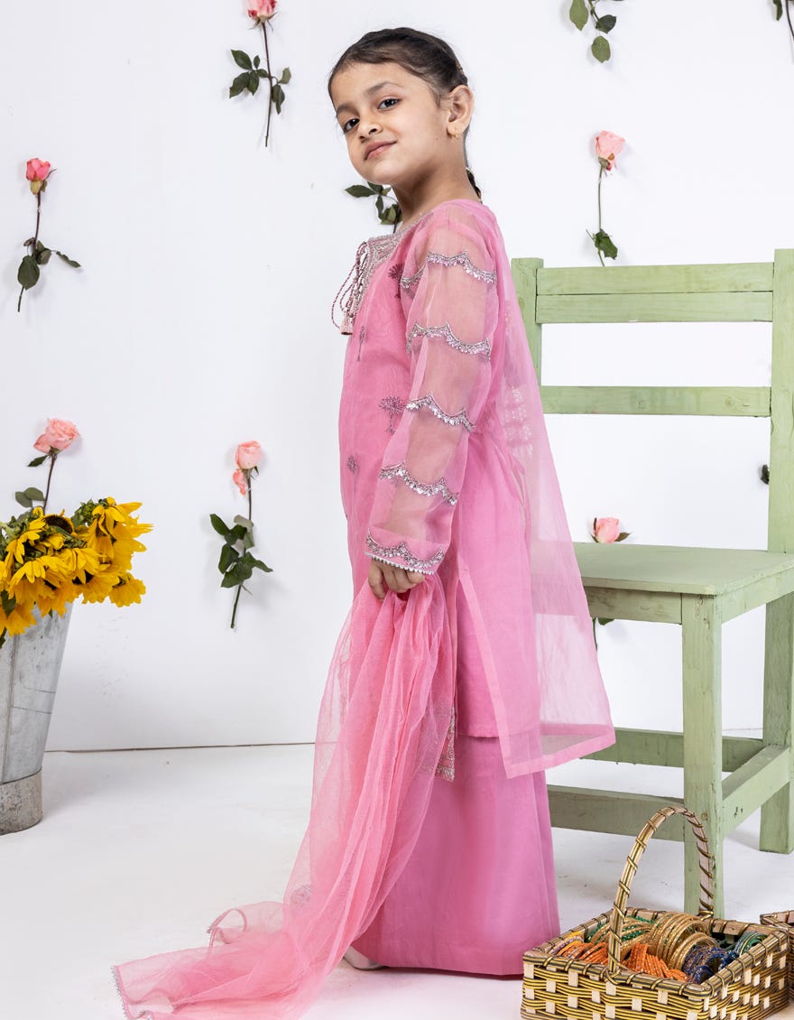 Pink Organza Stitched 3 Piece | Jgk-S-24-1907