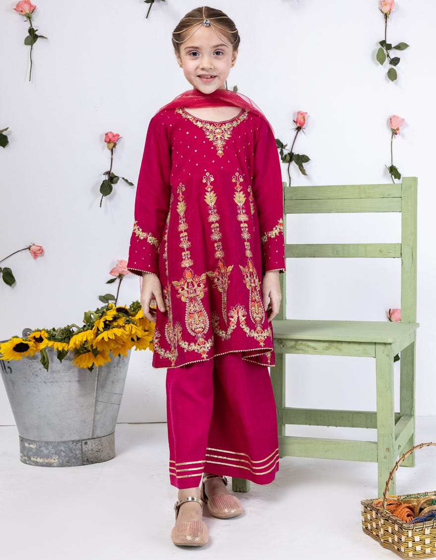 Pink Raw Silk Stitched 3 Piece | Jgk-S-24-1910