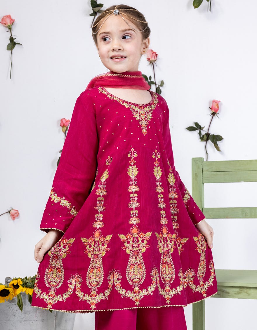 Pink Raw Silk Stitched 3 Piece | Jgk-S-24-1910