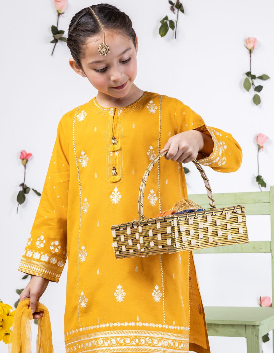 Mustard Raw Silk Stitched 3 Piece | Jgk-S-24-1912