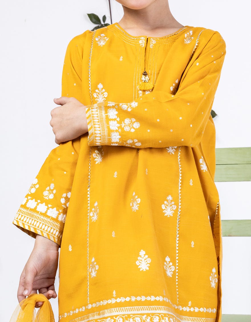 Mustard Raw Silk Stitched 3 Piece | Jgk-S-24-1912