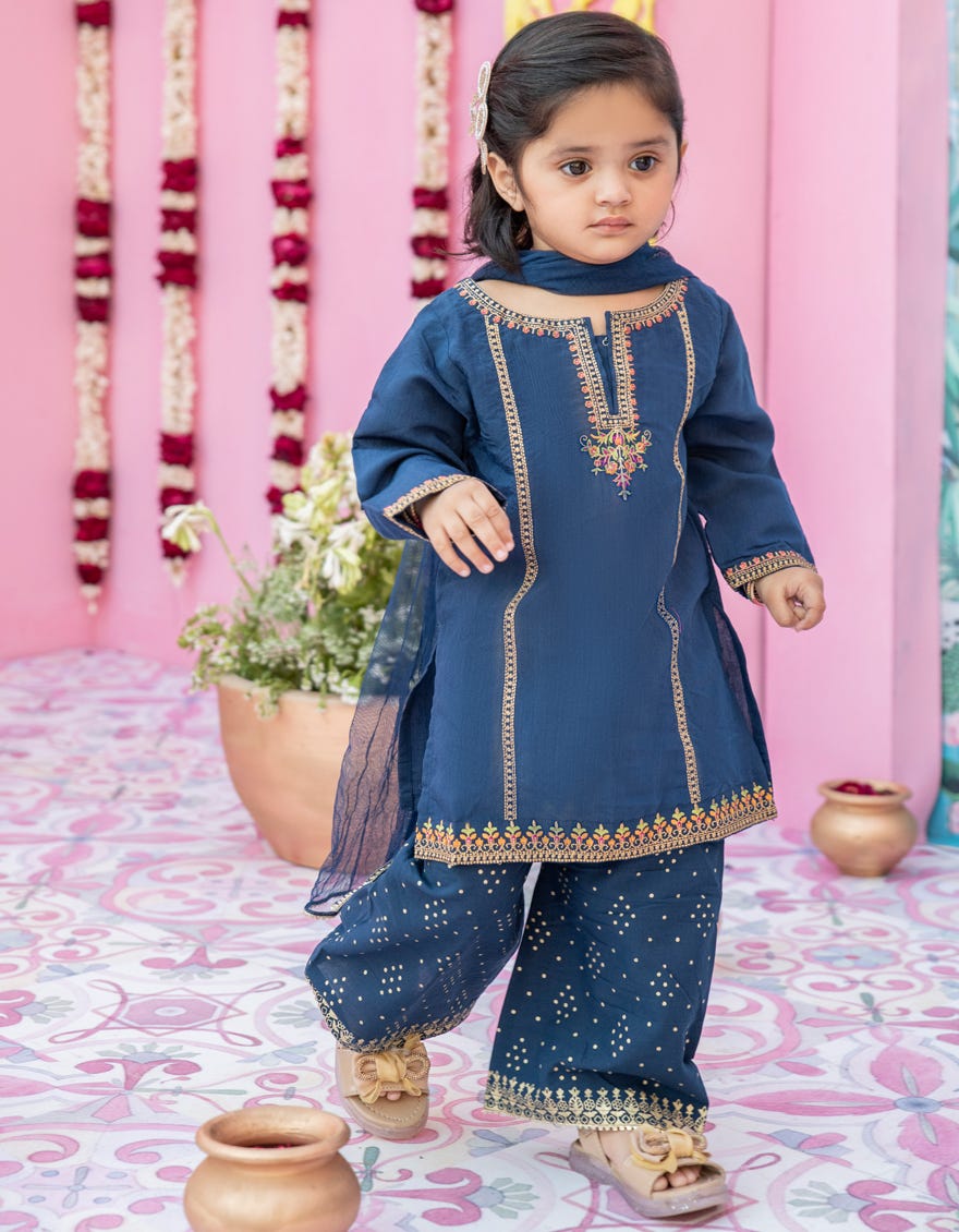 Blue Polyester Cotton Stitched 3 Piece | Jgk-S-24-1917