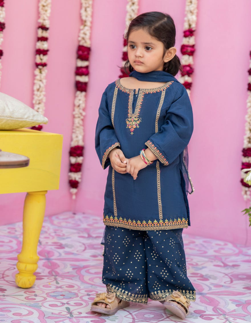 Blue Polyester Cotton Stitched 3 Piece | Jgk-S-24-1917