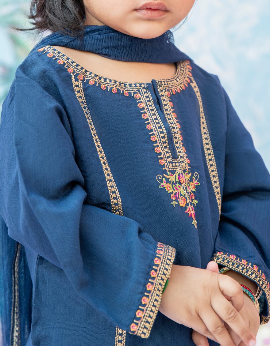Blue Polyester Cotton Stitched 3 Piece | Jgk-S-24-1917