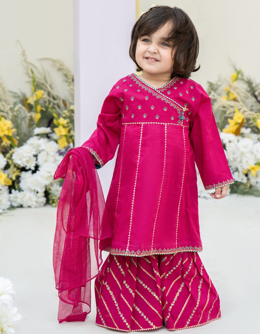 Pink Lawn Infant 3 Piece Stitched Dress | Jgk-S-24-1934
