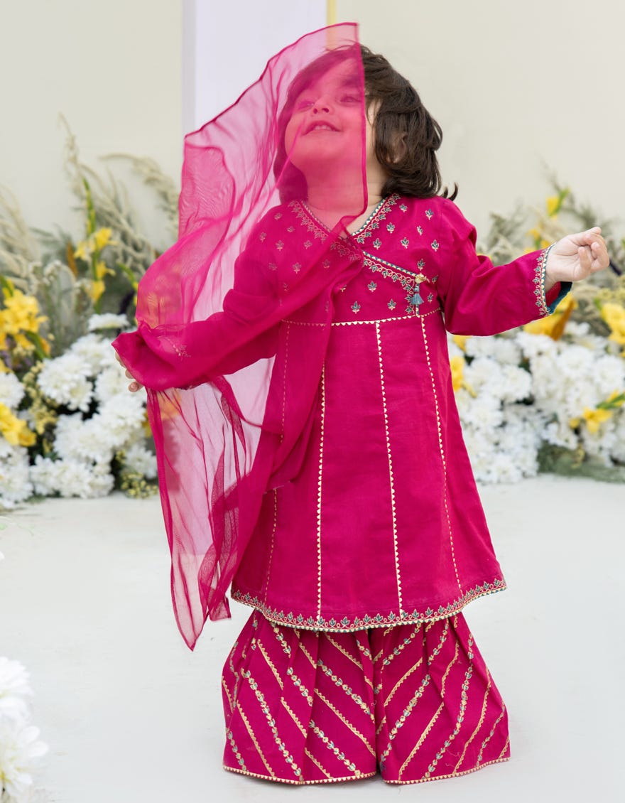 Pink Lawn Infant 3 Piece Stitched Dress | Jgk-S-24-1934