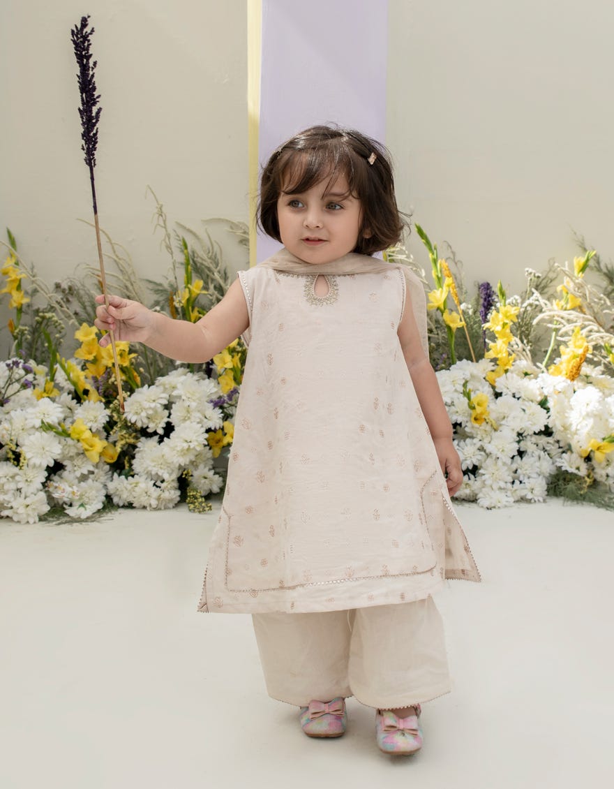 Beige Lawn Infant 3 Piece Stitched Dress | Jgk-S-24-1937