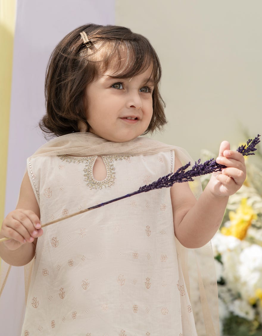 Beige Lawn Infant 3 Piece Stitched Dress | Jgk-S-24-1937