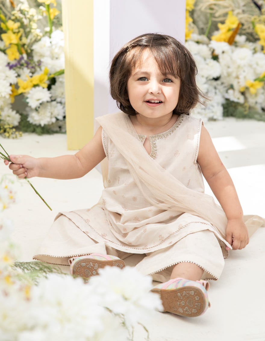 Beige Lawn Infant 3 Piece Stitched Dress | Jgk-S-24-1937
