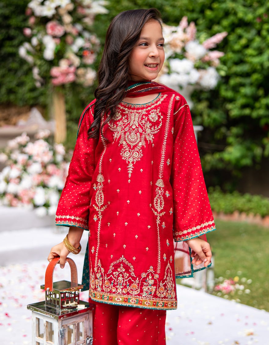 MAROON RAW SILK EMBROIDERED 3PC STITCHED