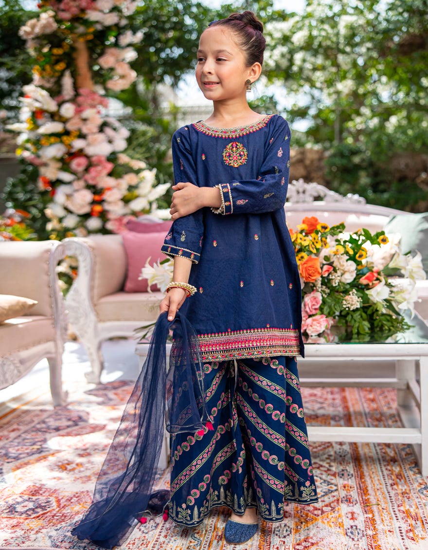 BLUE COTTON EMBROIDERED 3PC STITCHED