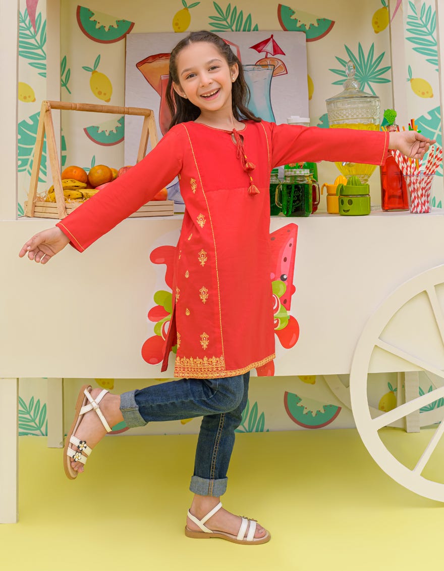 Red Lawn Girls Kurti | Jglk-S-24-2501