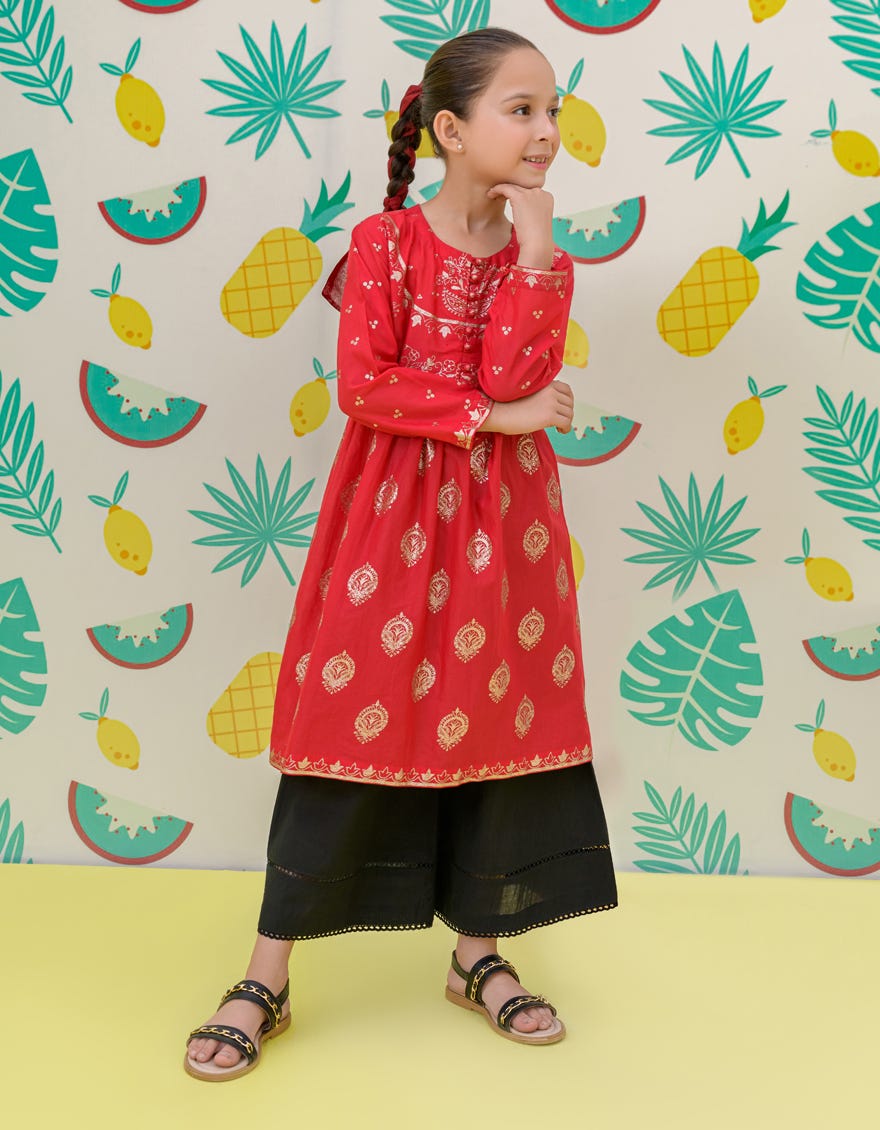 Red Cambric Girls Kurti | Jglk-S-24-2511