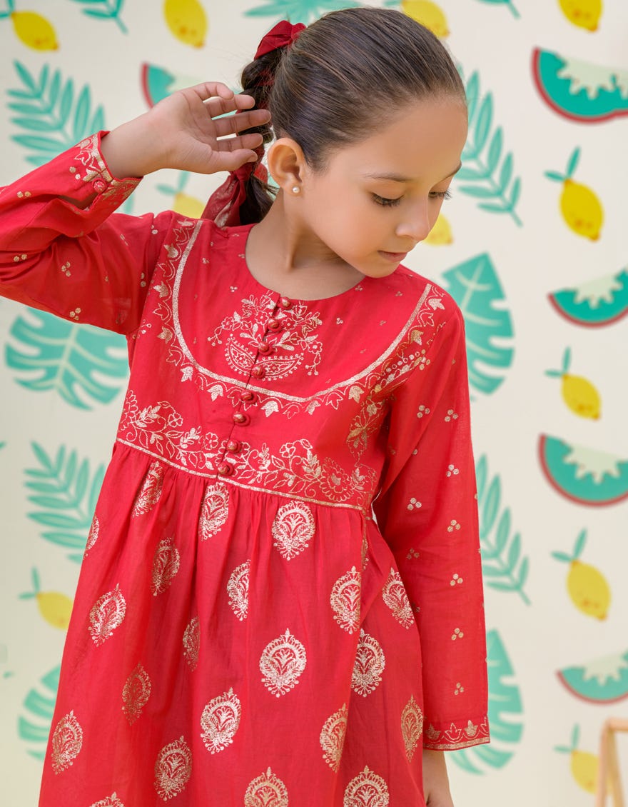 Red Cambric Girls Kurti | Jglk-S-24-2511