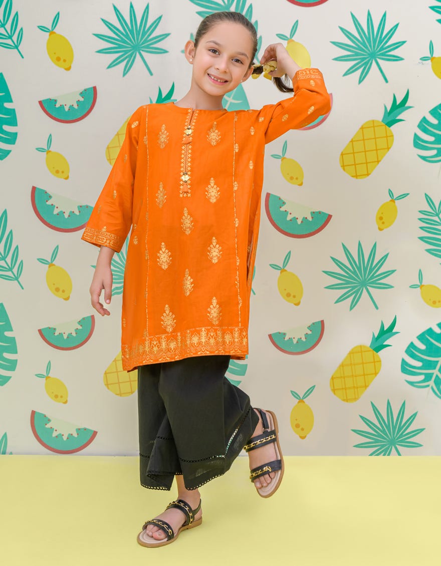 Orange Cambric Girls Kurti | Jglk-S-24-2512