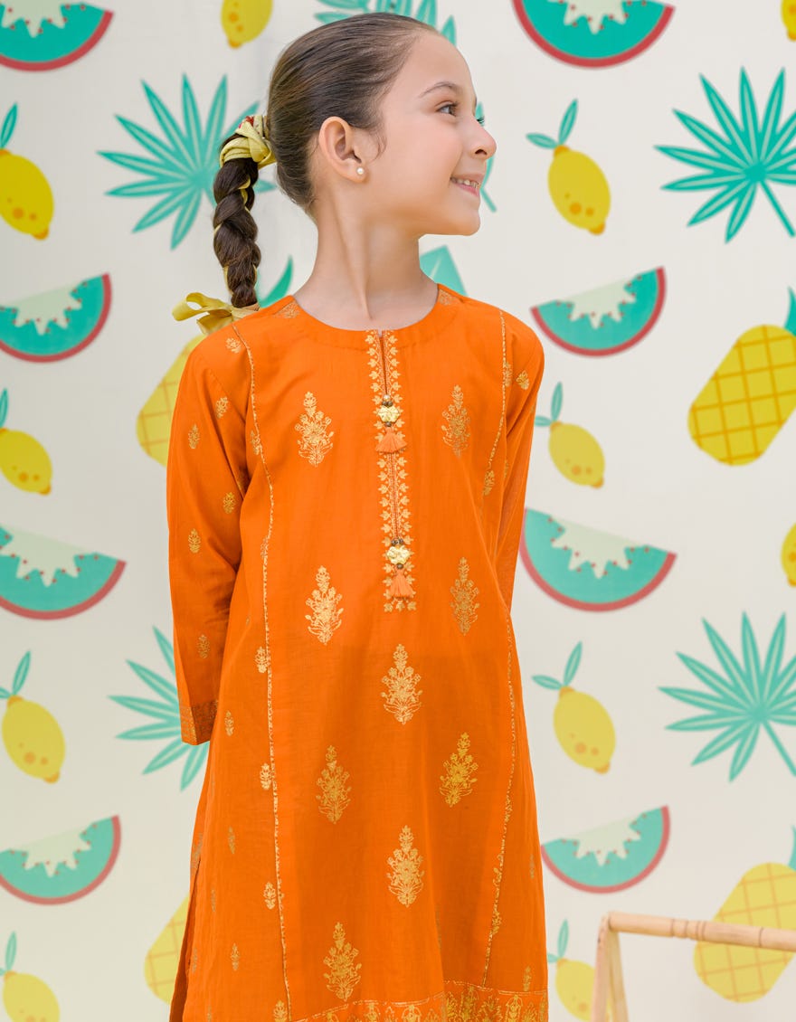 Orange Cambric Girls Kurti | Jglk-S-24-2512