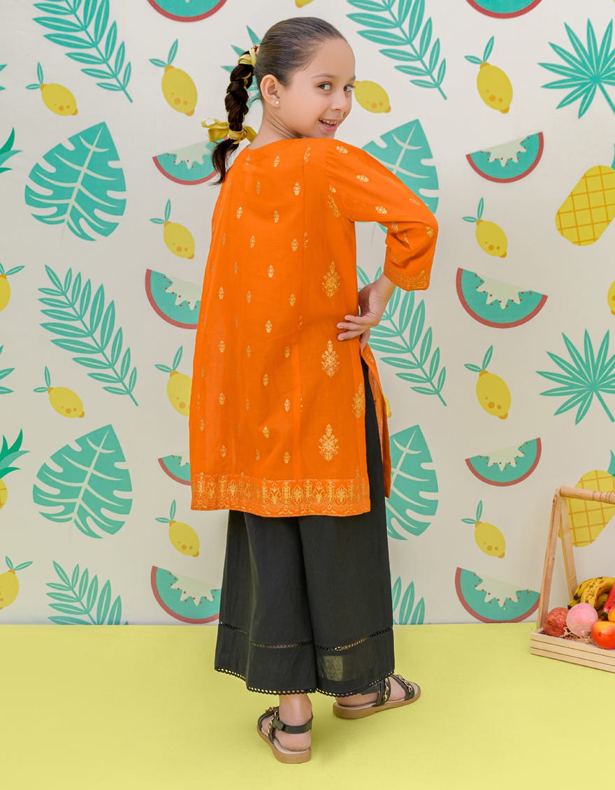 Orange Cambric Girls Kurti | Jglk-S-24-2512