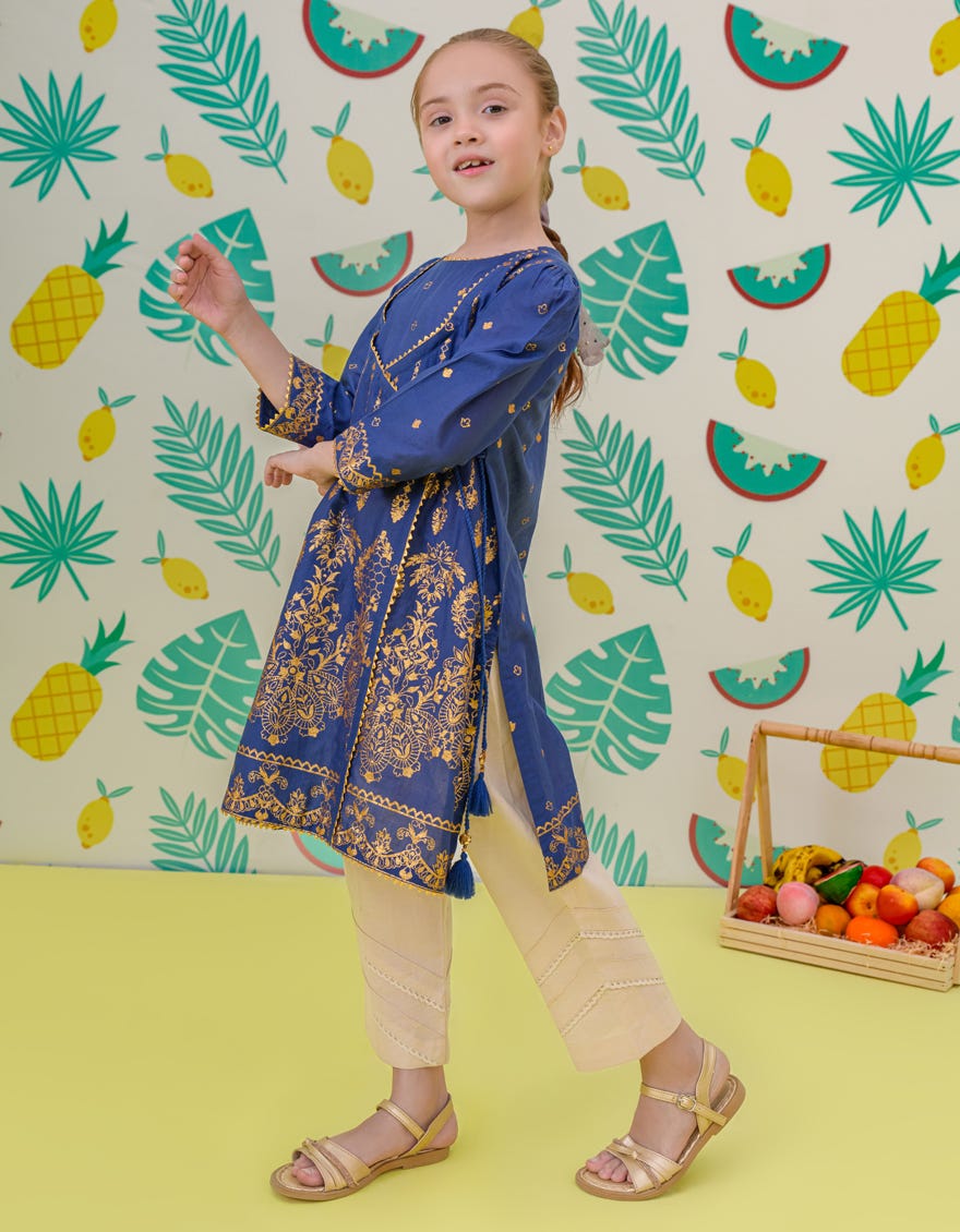 Navy Blue Cambric Girls Kurti | Jglk-S-24-2513