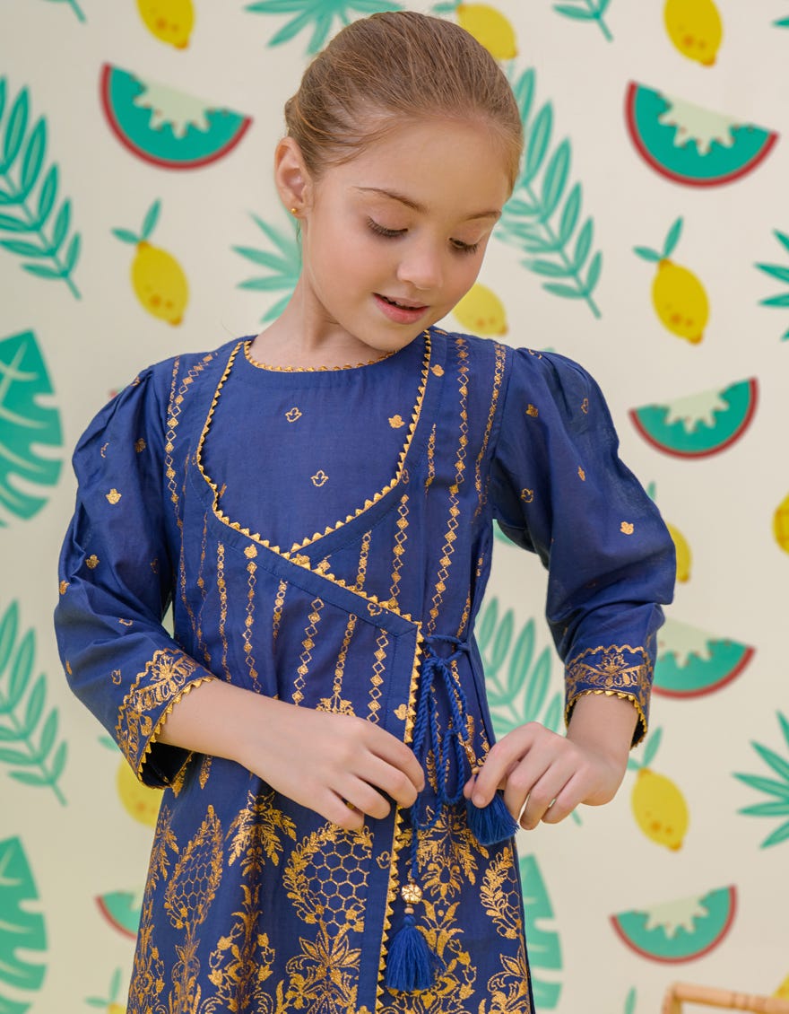 Navy Blue Cambric Girls Kurti | Jglk-S-24-2513