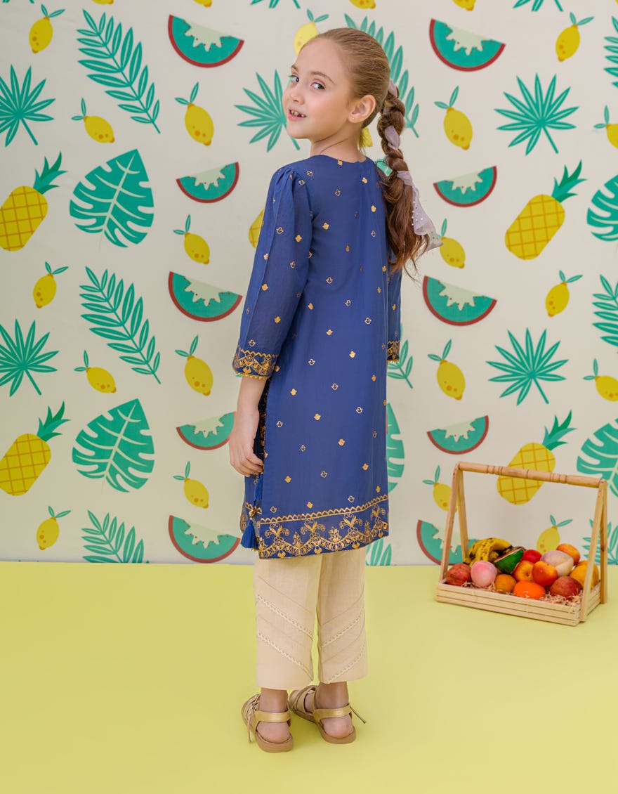 Navy Blue Cambric Girls Kurti | Jglk-S-24-2513