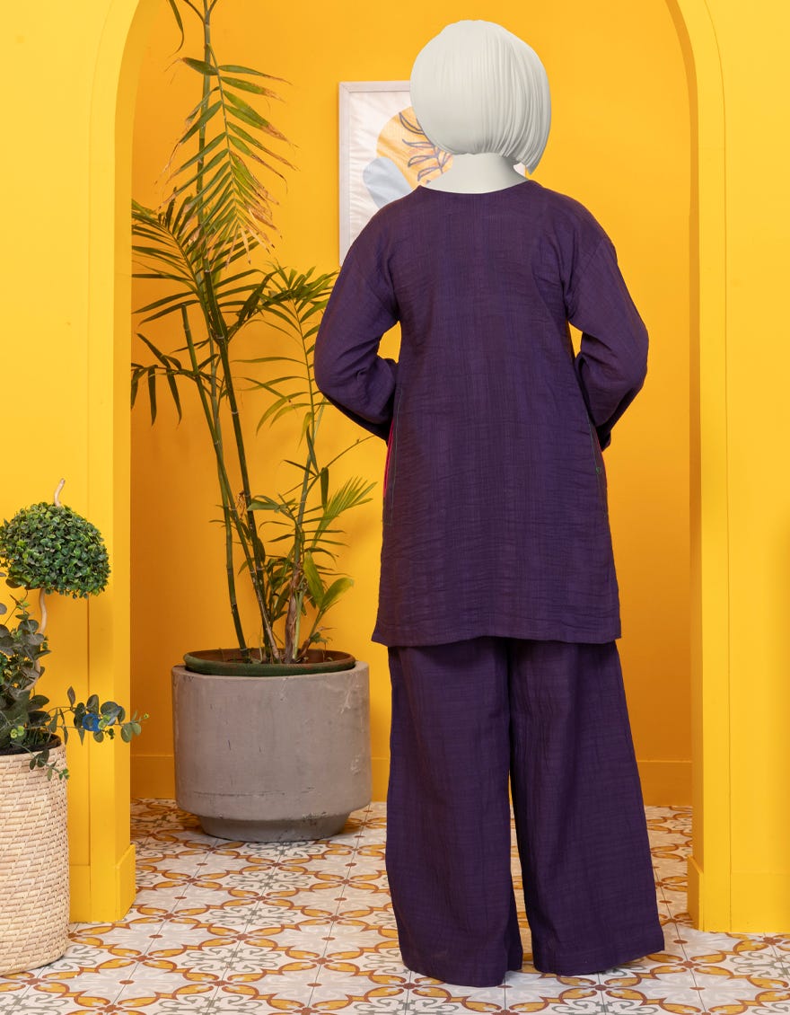 Purple Khaddar 2 Piece Stitched Dress | Jygk-S-Jwt-24-3205