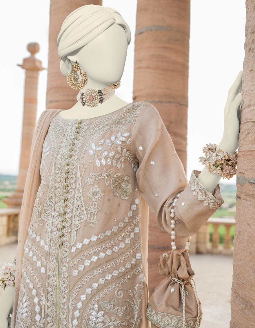 Beige Organza Stitched 3 Piece | Jjpw-S-Jps-24-3910