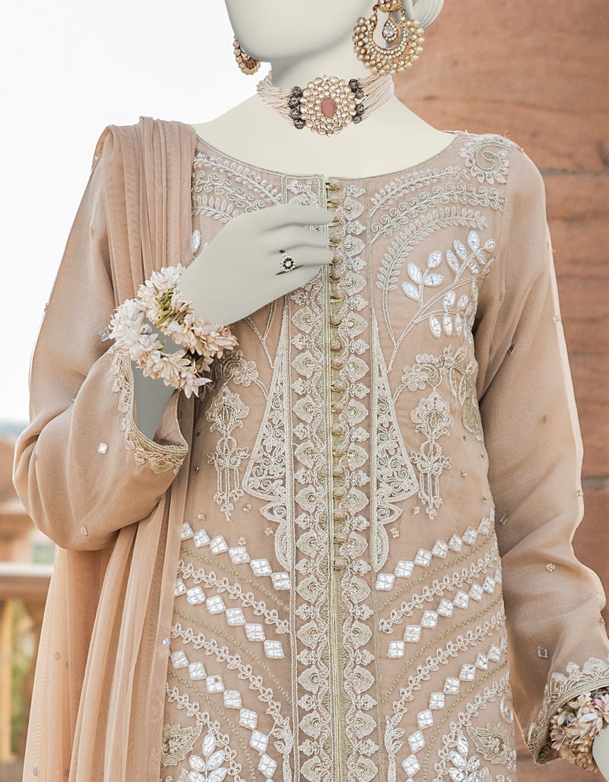 Beige Organza Stitched 3 Piece | Jjpw-S-Jps-24-3910