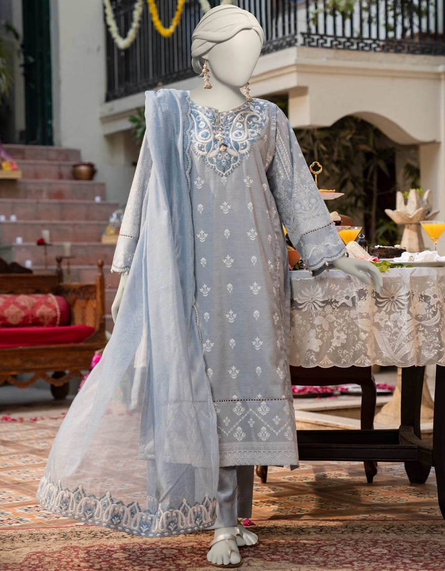 GREY COTTON SILK EMBROIDERED 3PC STITCHED