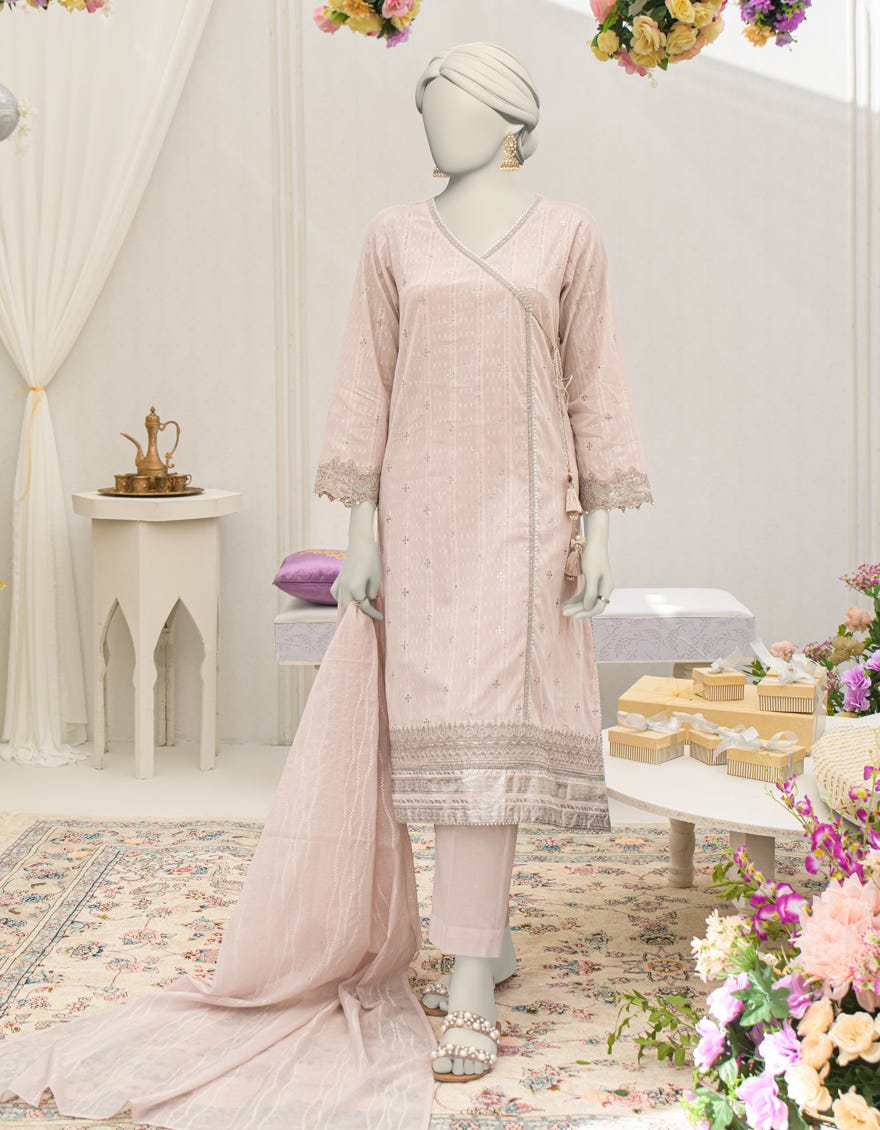 PEACH DOBBY EMBROIDERED 3PC STITCHED