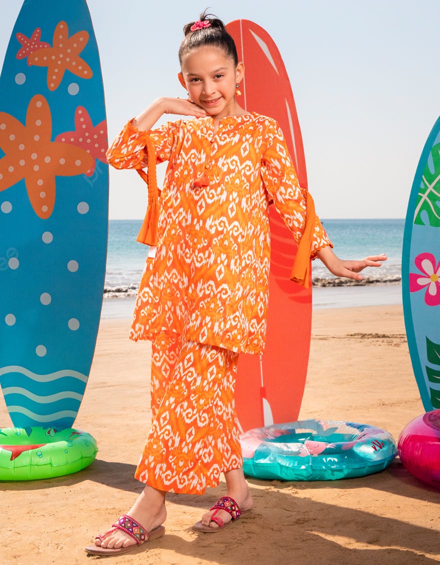 ORANGE LAWN PRINTED 3PC | JGK-S-JGP-25-1504