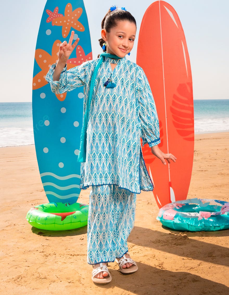 BLUE LAWN PRINTED 3PC | JGK-S-JGP-25-1506