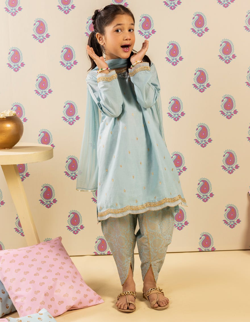 BLUE LAWN EMBROIDERED 3PC | JGK-S-JGP-25-1508