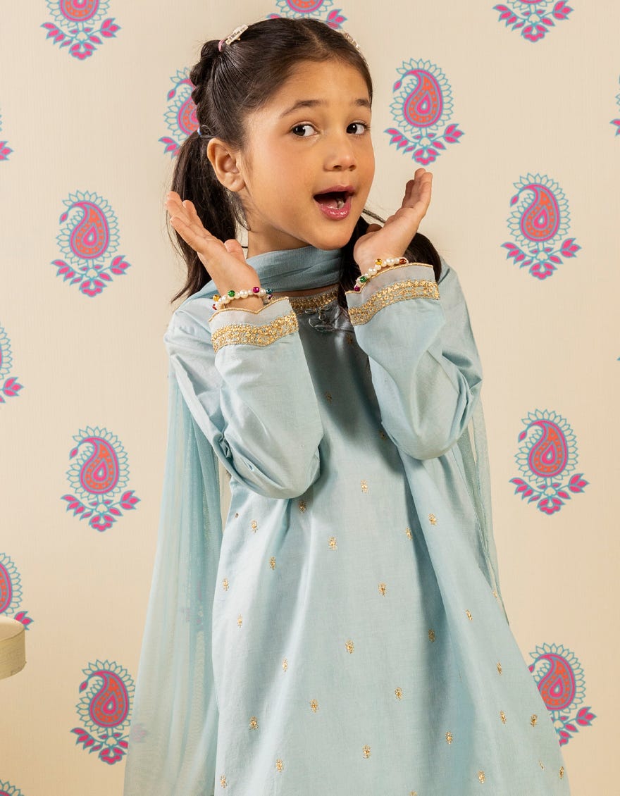 BLUE LAWN EMBROIDERED 3PC | JGK-S-JGP-25-1508