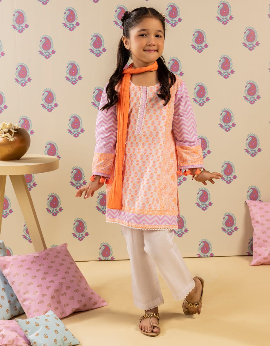 ORANGE LAWN PRINTED 3PC | JGK-S-JGP-25-1514