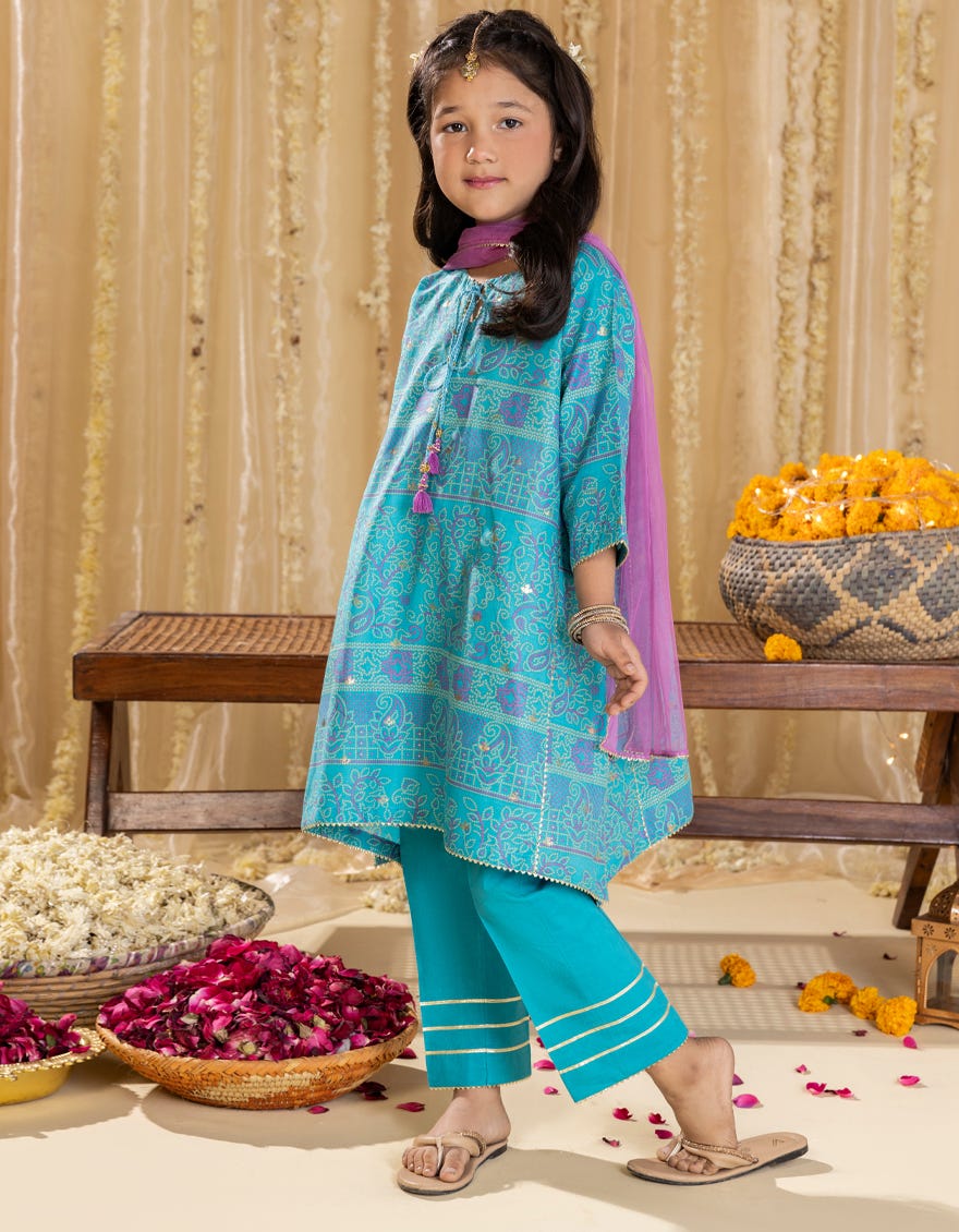 BLUE LAWN PRINTED 3PC | JGKL-S-JGP-25-1529
