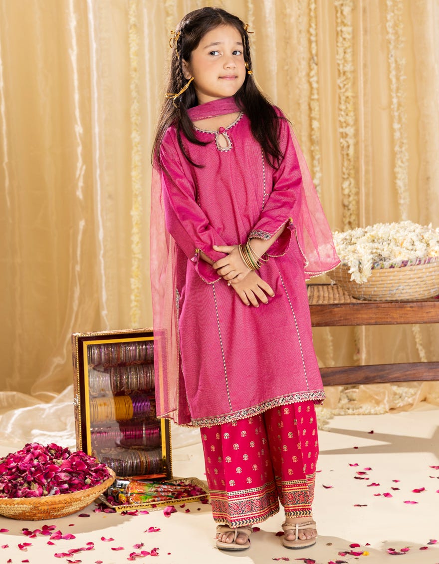 PINK DOBBY EMBROIDERED 3PC | JGKL-S-JGP-25-1539