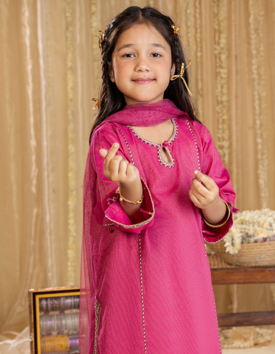 PINK DOBBY EMBROIDERED 3PC | JGKL-S-JGP-25-1539