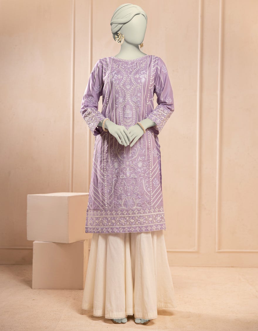 LILAC COTTON NET EMBROIDERED KURTI