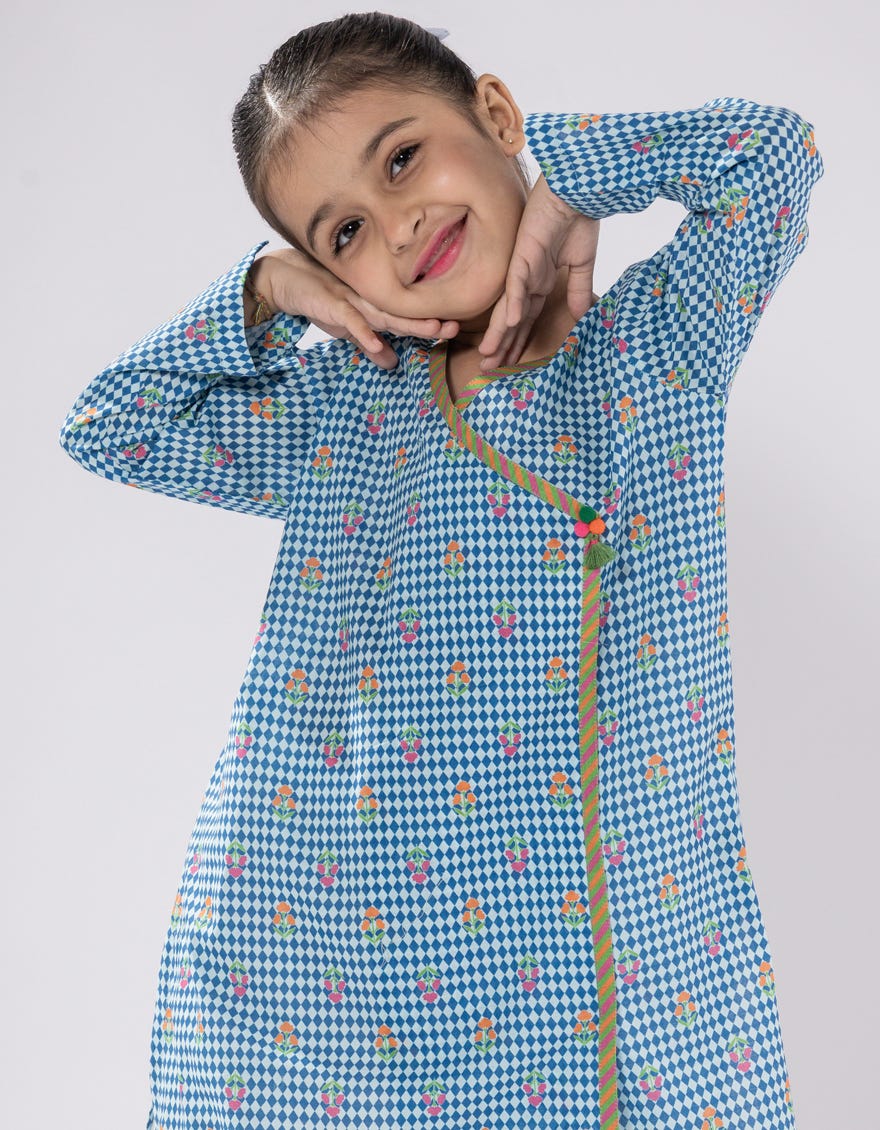 BLUE LAWN PRINTED KURTI